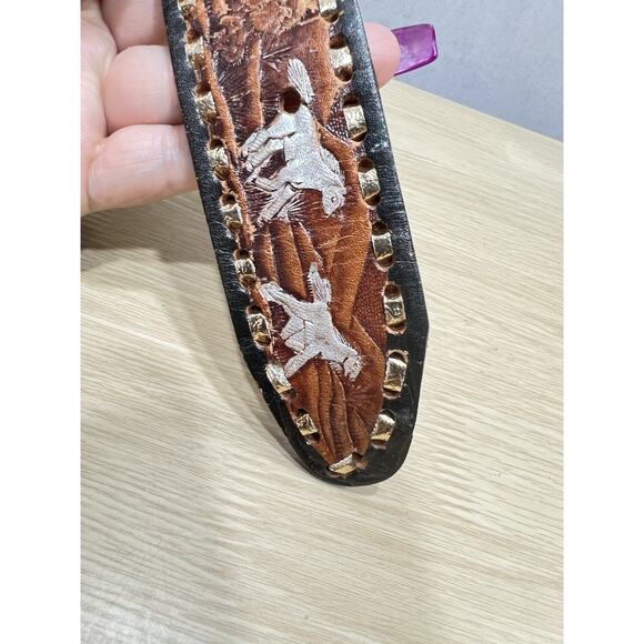 Vintage Western Buckle Horse Stallions Design Leather Belt & Solid Brass Size 40 - Picture 7 of 11